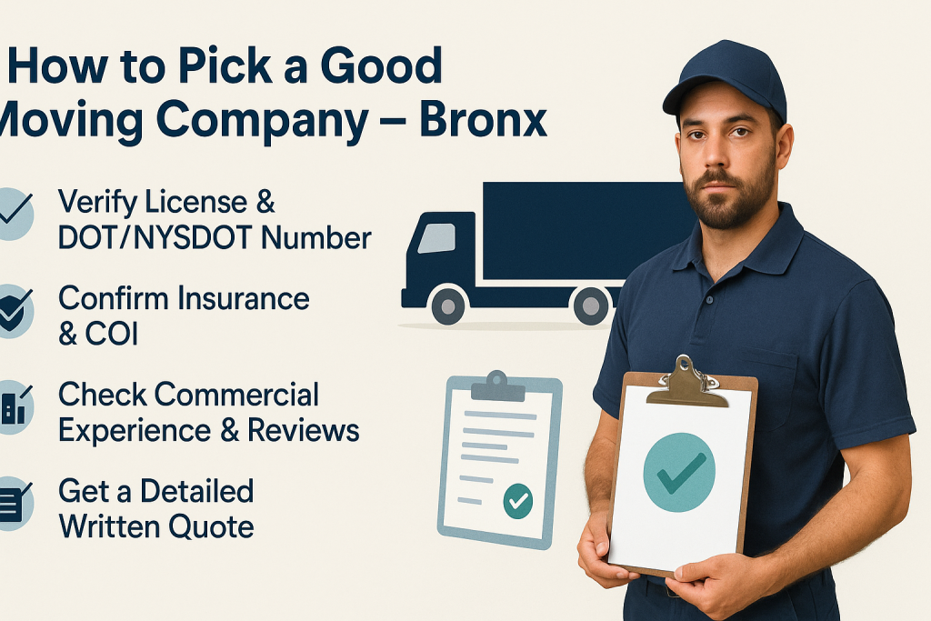 How do I pick a good moving company? – Bronx 2 bronx choose right commercial moving company checklist 16x9 1 - How do I pick a good moving company? – Bronx Choosing the right commercial mover affects cost, downtime and risk, and the commercial moving team at 5 Star Movers LLC in Bronx, NY offers a practical example of how to evaluate licensing, insurance, experience and pricing before you trust a company with your office move.