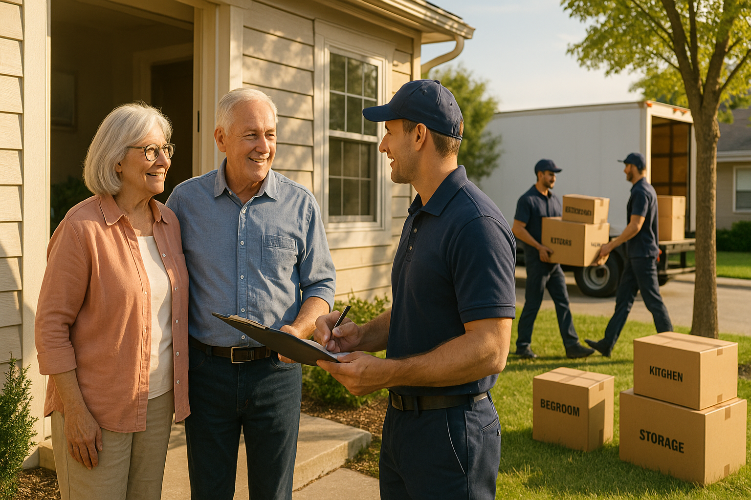Infographic showing key services senior movers in Rocklin provide, including assessment, downsizing, packing, transport, setup, and storage.